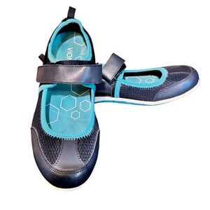 Vionic 7.5 Blue Teal Mesh Hook and Loop Mary Jane Flats Shoes Comfort Orthotic
